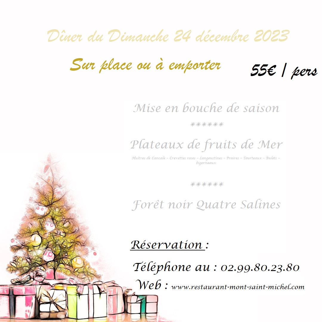 menu du 24 decembre 2023 Restaurant de l'Hôtel Les Quatre Salines